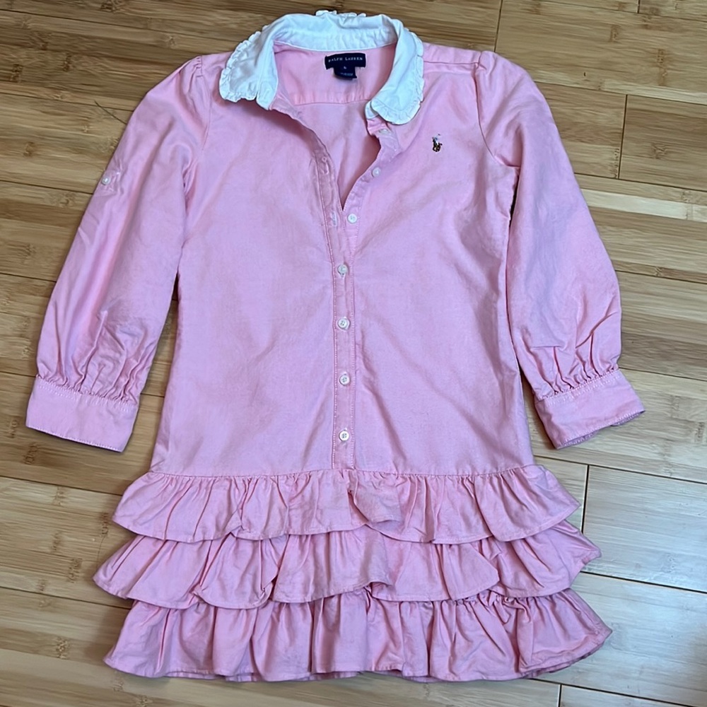 Polo Ralph Lauren Little Girl Polo Ruffle Trim Dress Pink Size 6